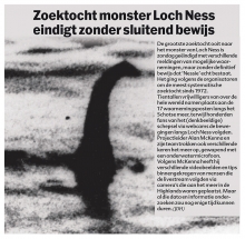 Artikel - Loch Ness zoektocht - Het Laatste Nieuws, 29 augustus 2023